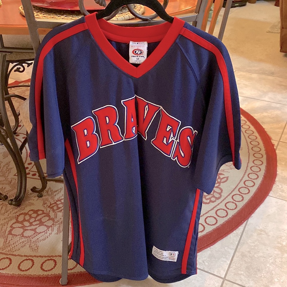 Vintage True Fan Unisex Series Atlanta Braves Navy & Red Embroidered Jersey Sz M